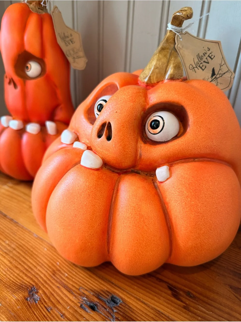 Whimsical Orange Pumpkin Head Halloween Decor Pair by Hallow’s Eve